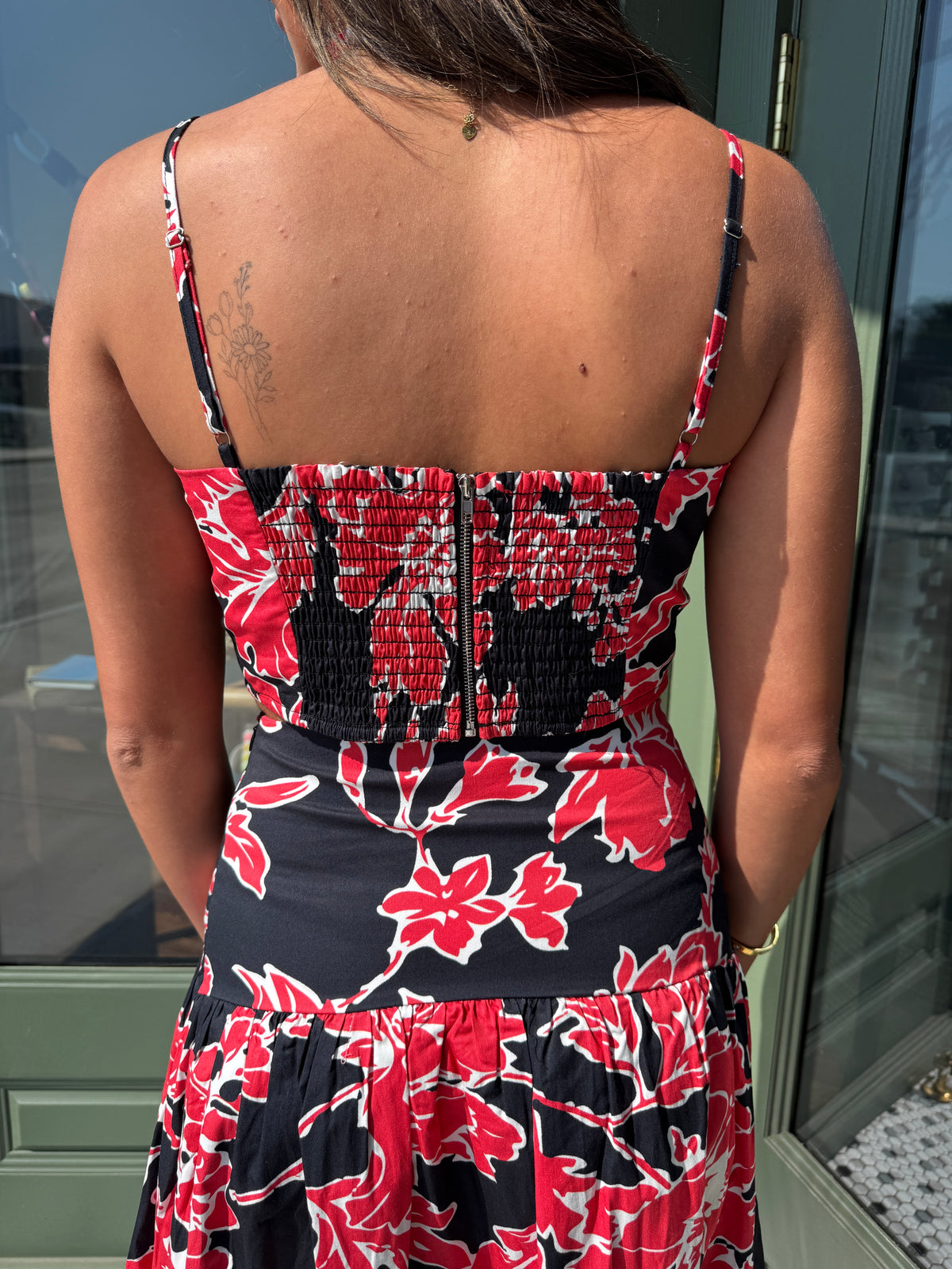 Red & Black Floral Skirt Set