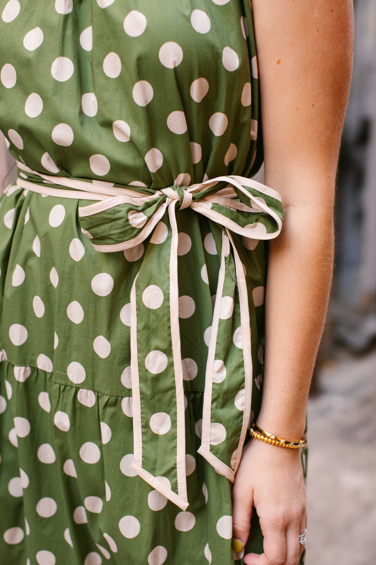 Olive Green Polka Dot Halter Dress