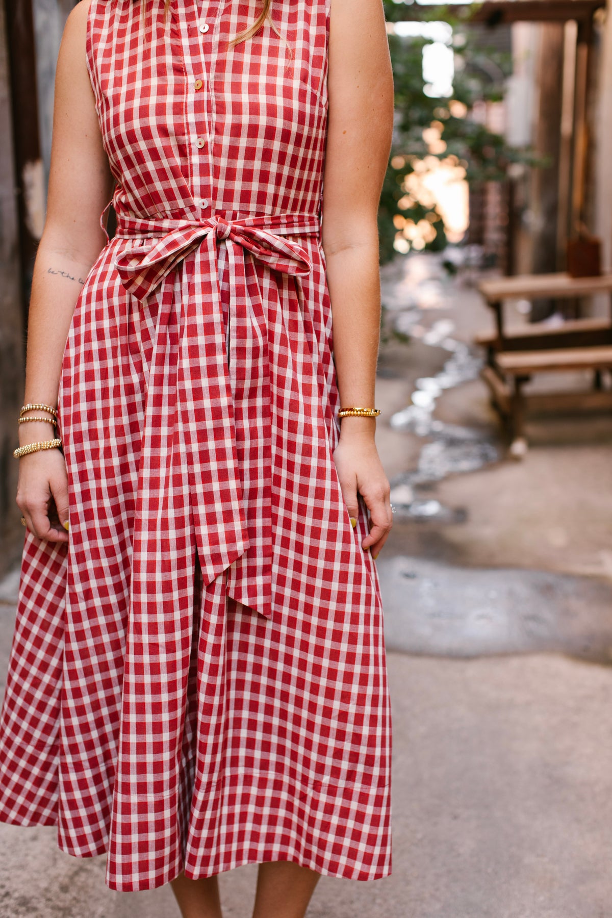 Red Gingham Button Down Dress