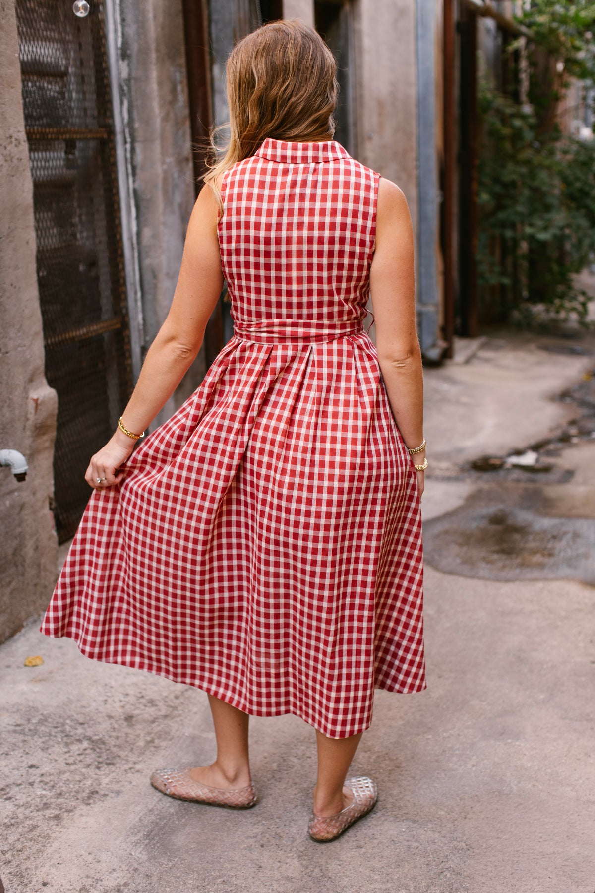 Red Gingham Button Down Dress