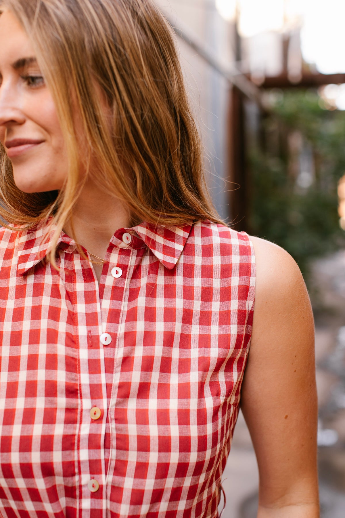 Red Gingham Button Down Dress