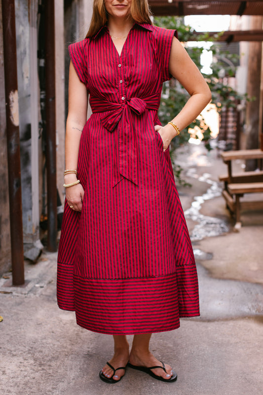 Red/Brown Stripe Tie Waist Maxi