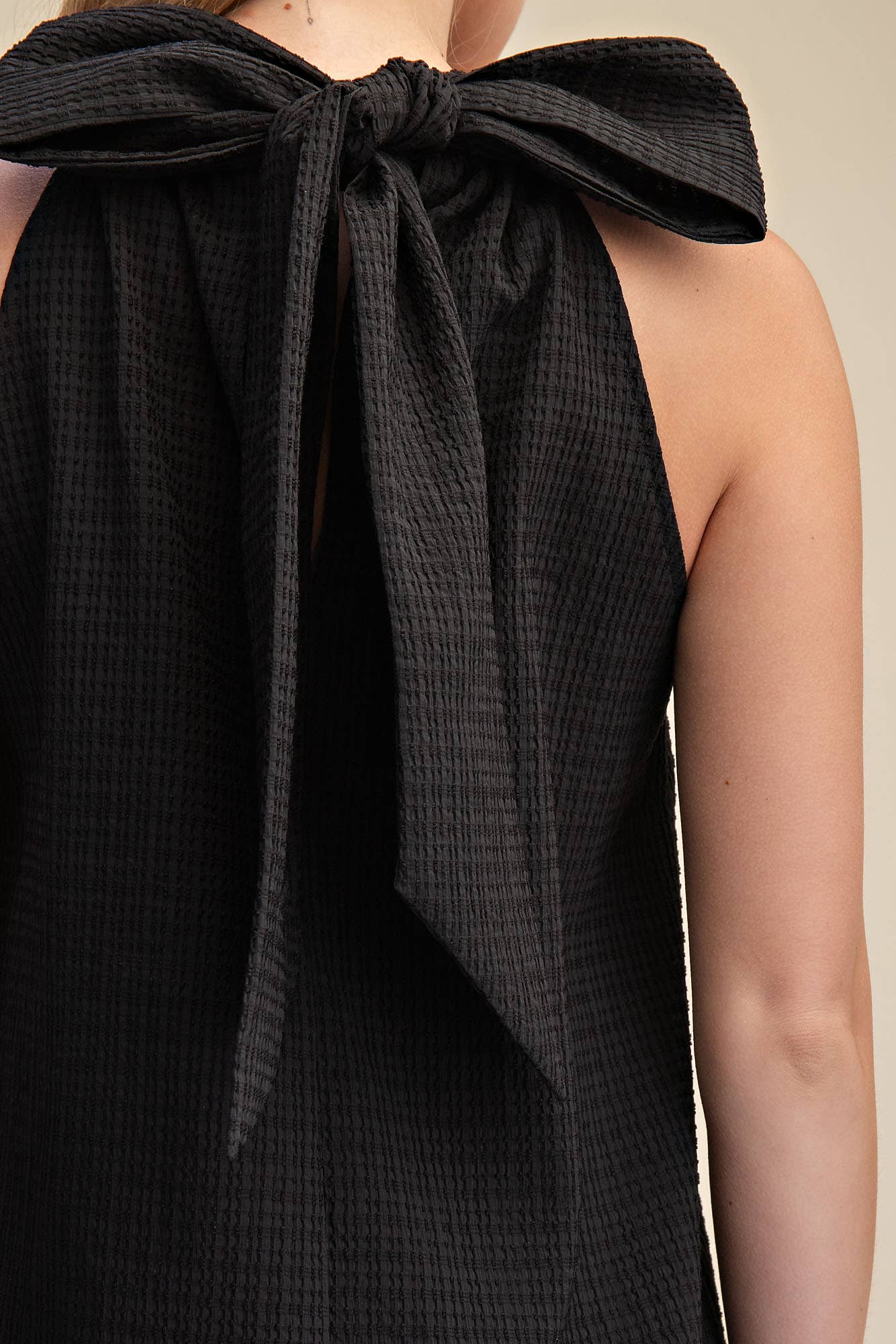 Black Bow Neck Halter Mini Dress