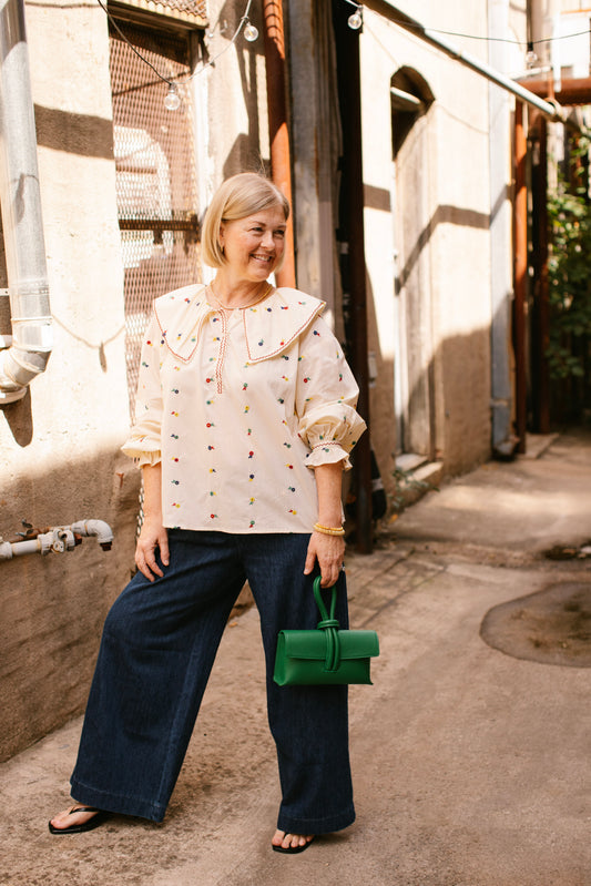 Cream Floral Embroidered Top