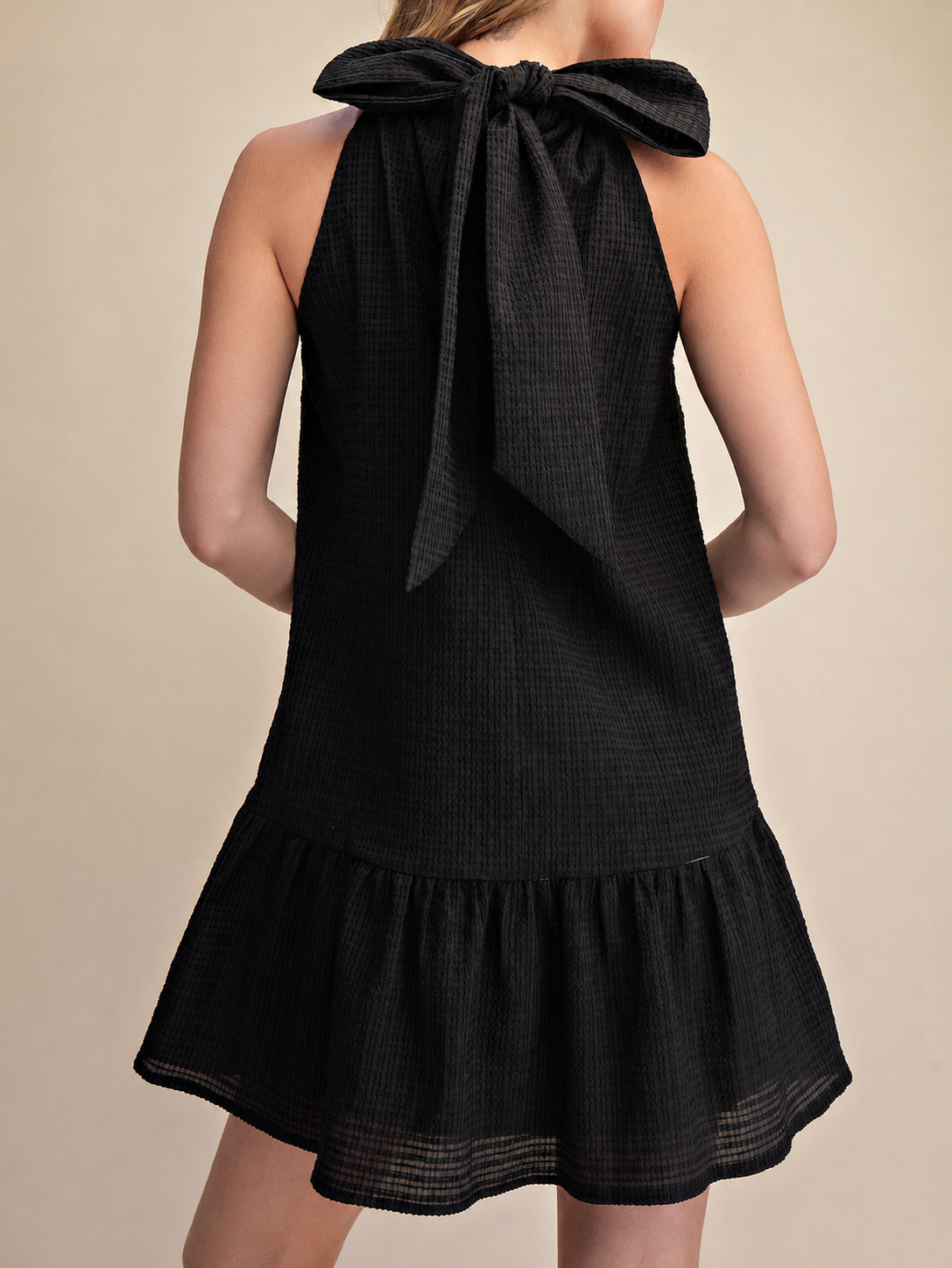 Black Bow Neck Halter Mini Dress