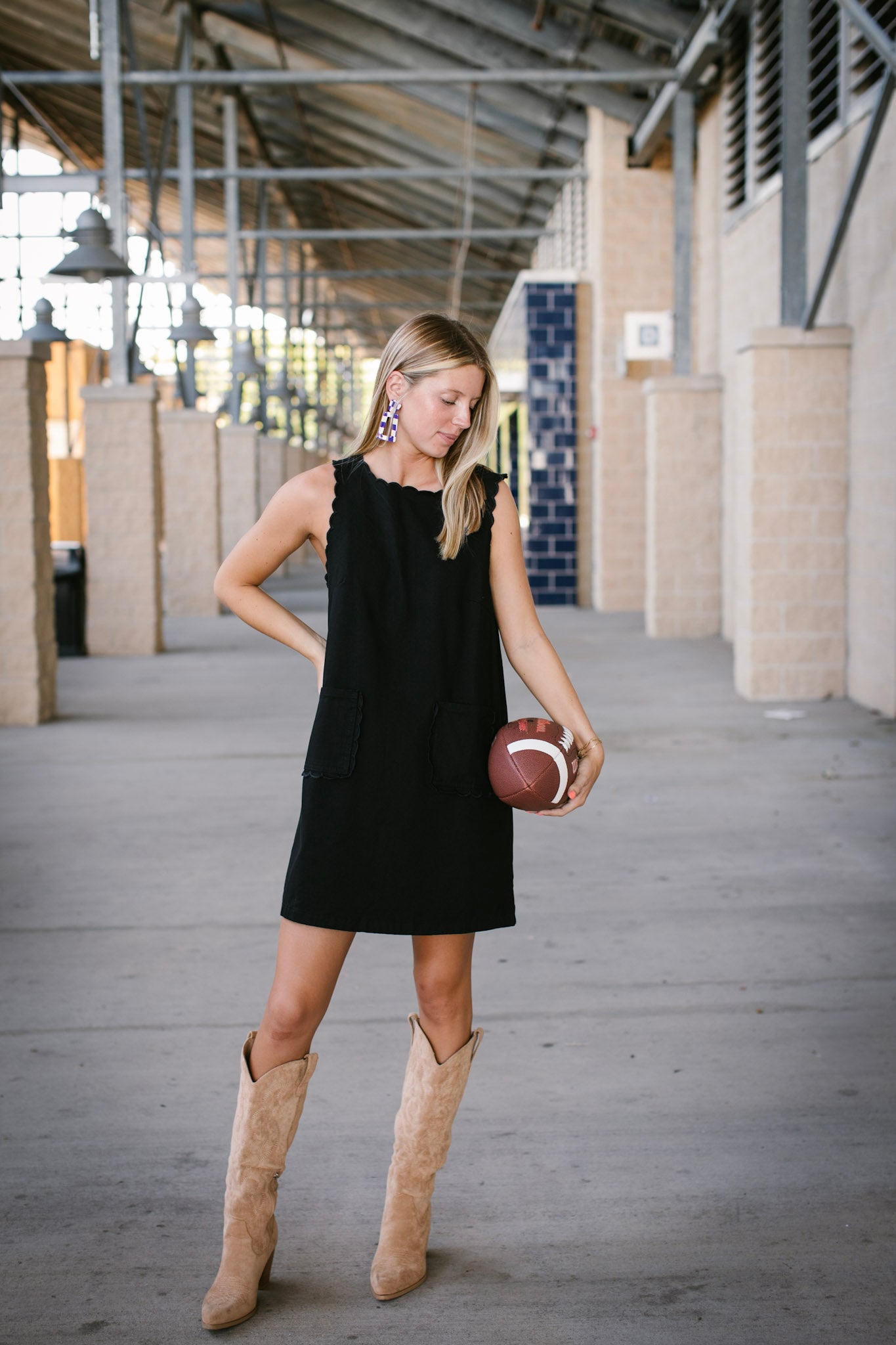 Black Mini Dress Scalloped Trim