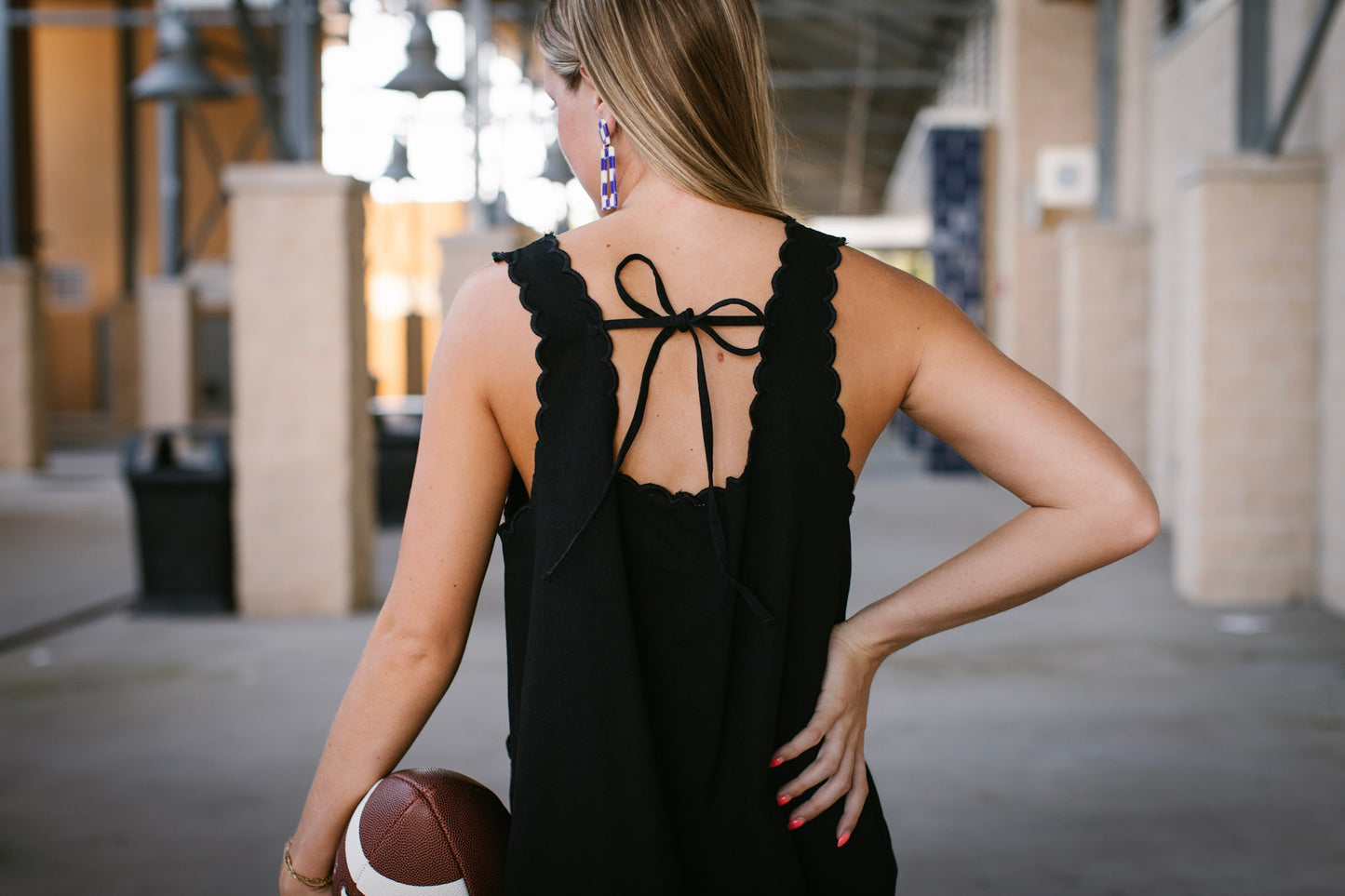Black Mini Dress Scalloped Trim