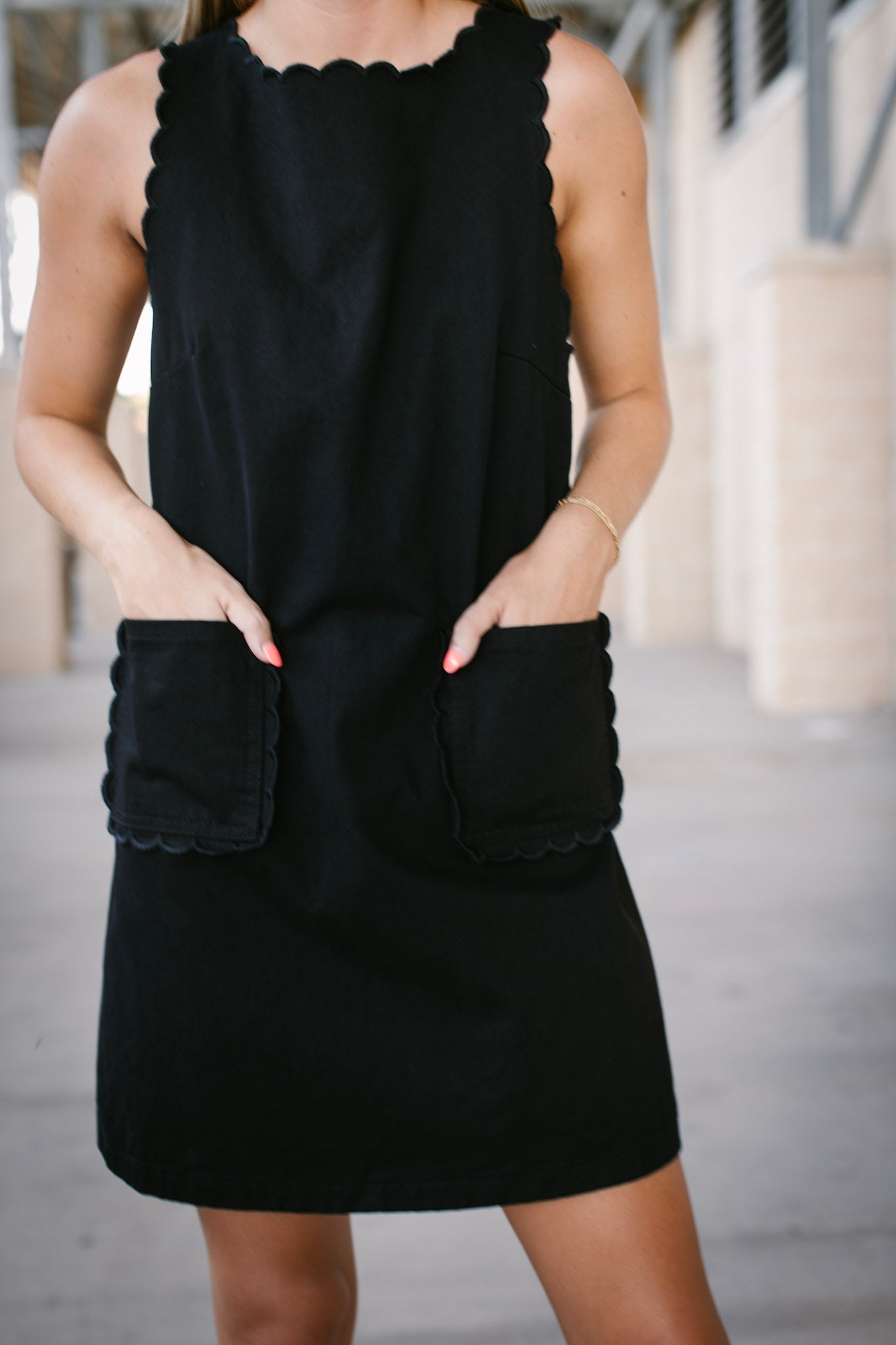 Black Mini Dress Scalloped Trim