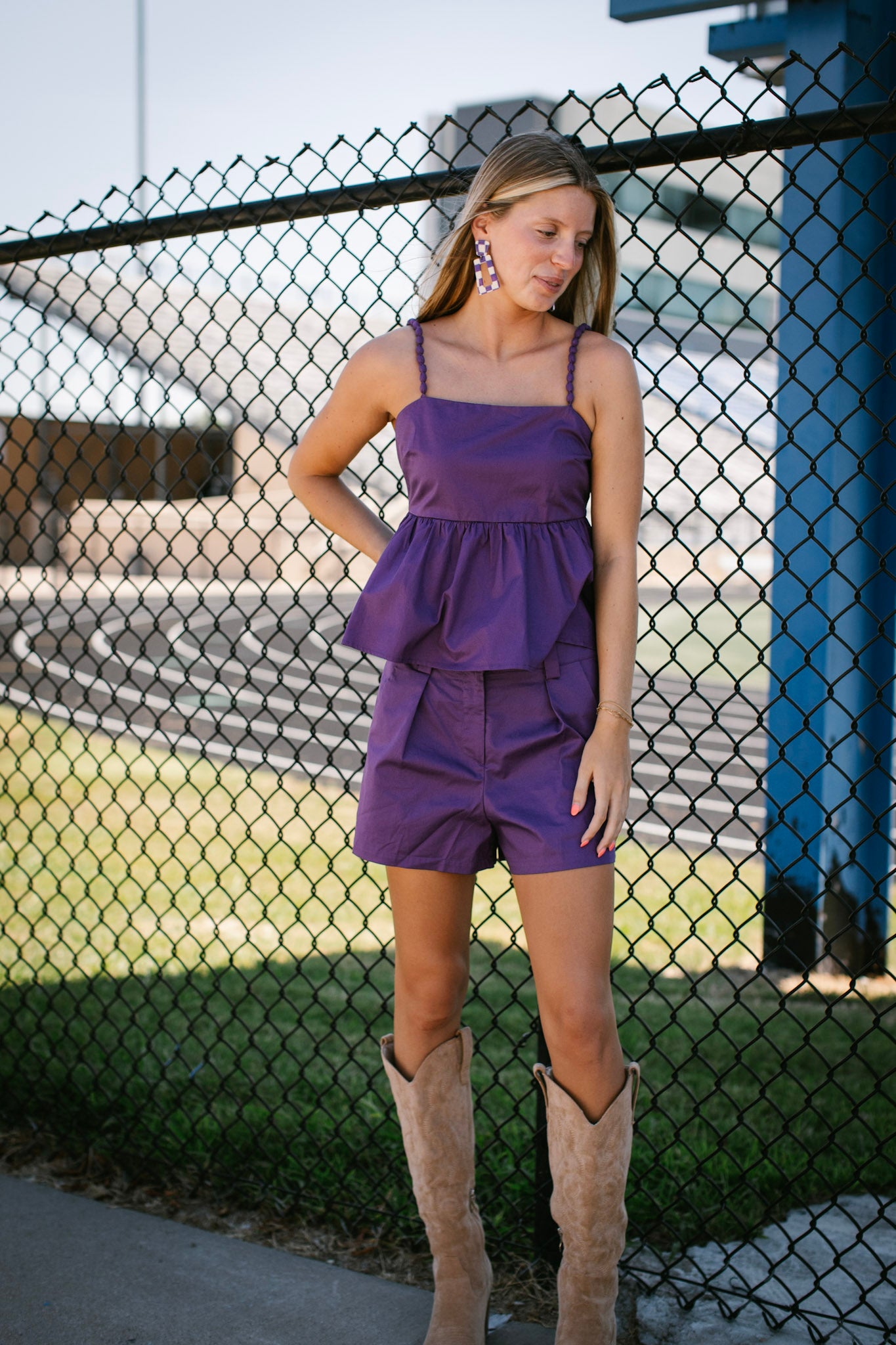 Purple Front Pleat Shorts