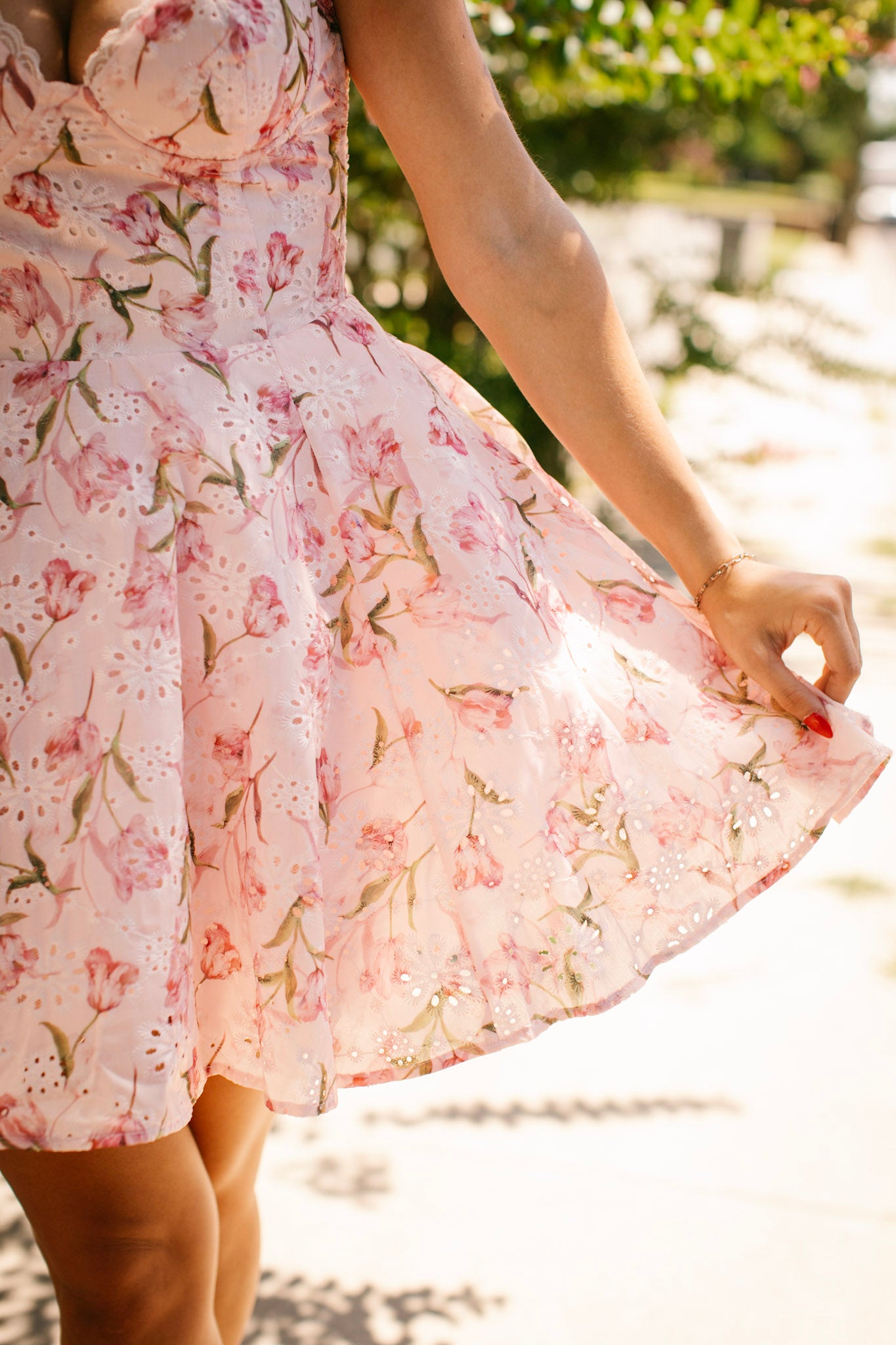 Pink Floral Eyelet Bustier Mini Dress