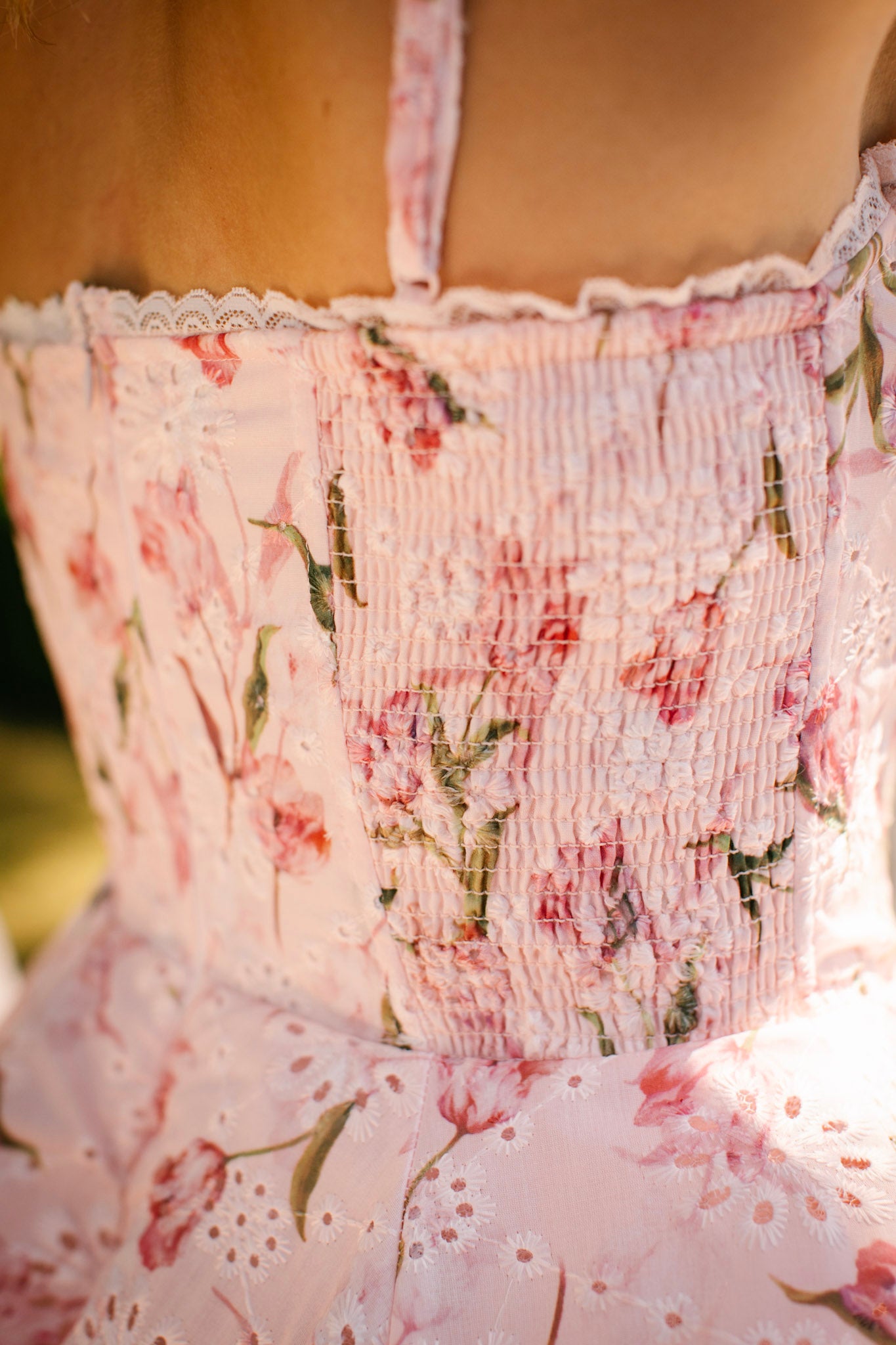 Pink Floral Eyelet Bustier Mini Dress