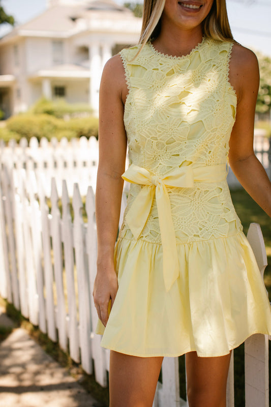 Yellow Floral Lace Dress