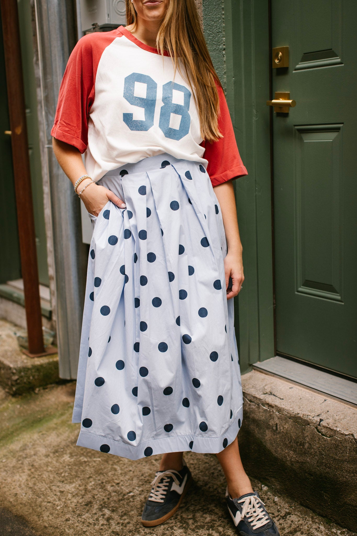 Red 98 Varsity Raglan Top