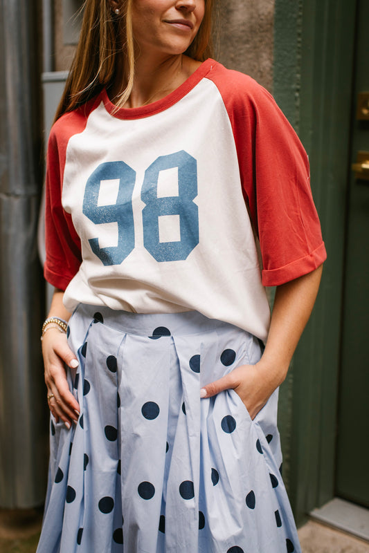 Red 98 Varsity Raglan Top