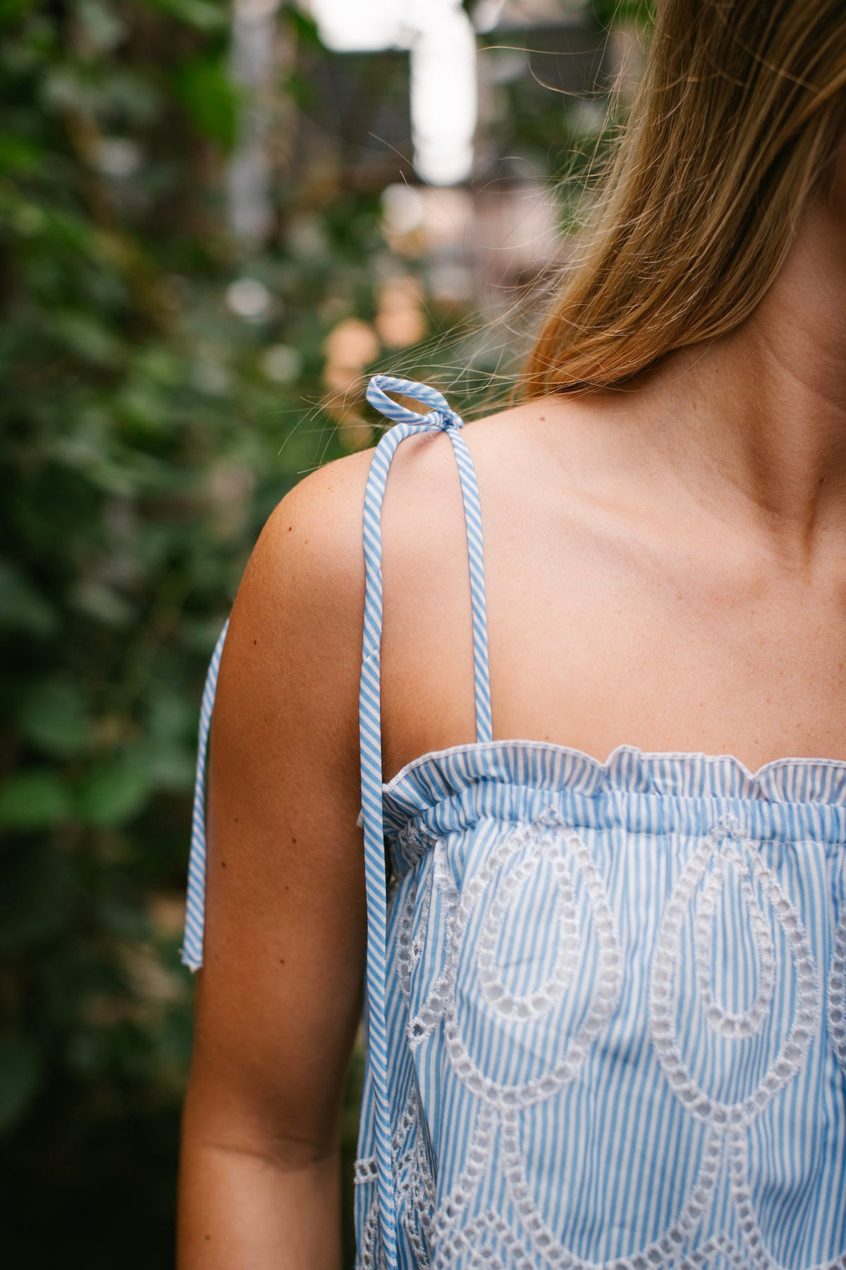 Blue & White Stripe Eyelet Pant Set