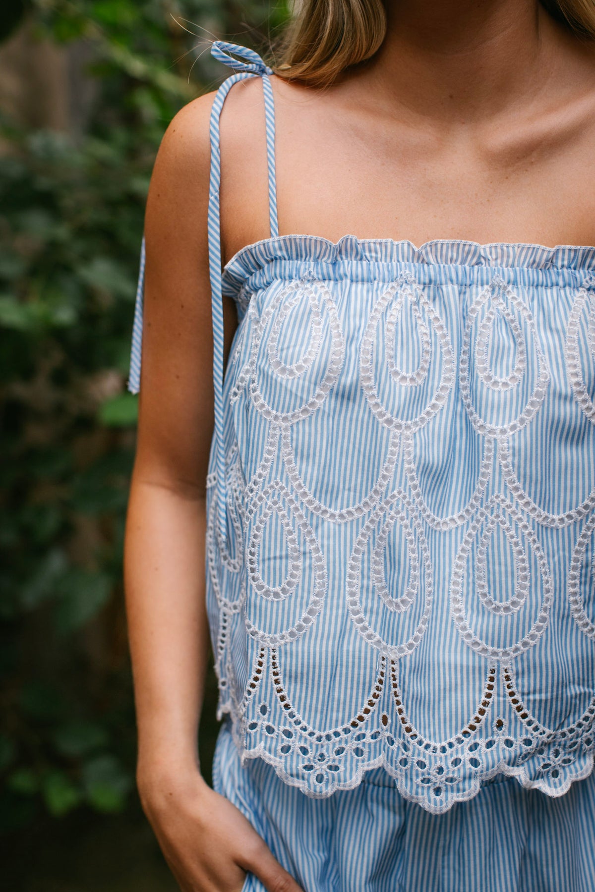 Blue & White Stripe Eyelet Pant Set