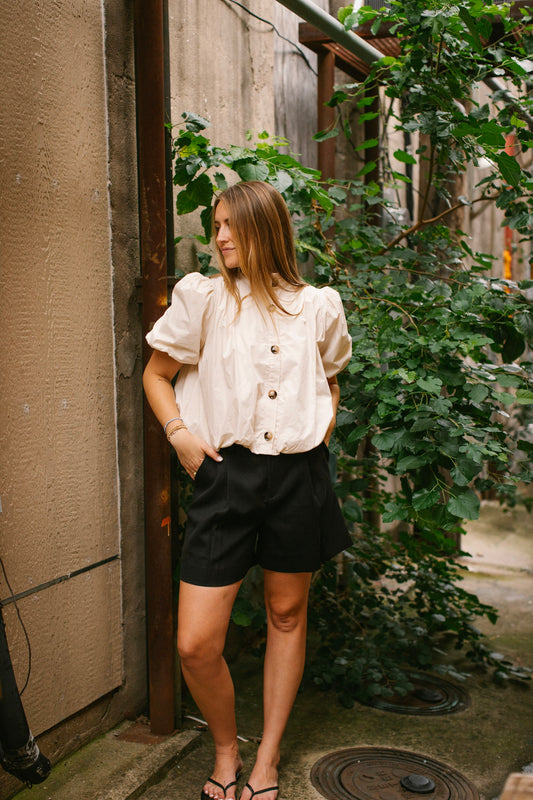 Ecru Bubble Button Up Trench Top