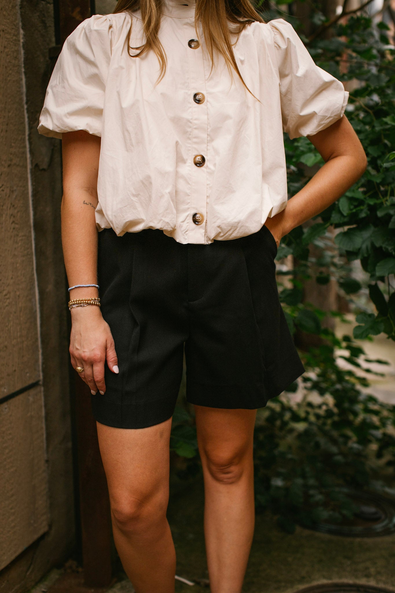 Ecru Bubble Button Up Trench Top