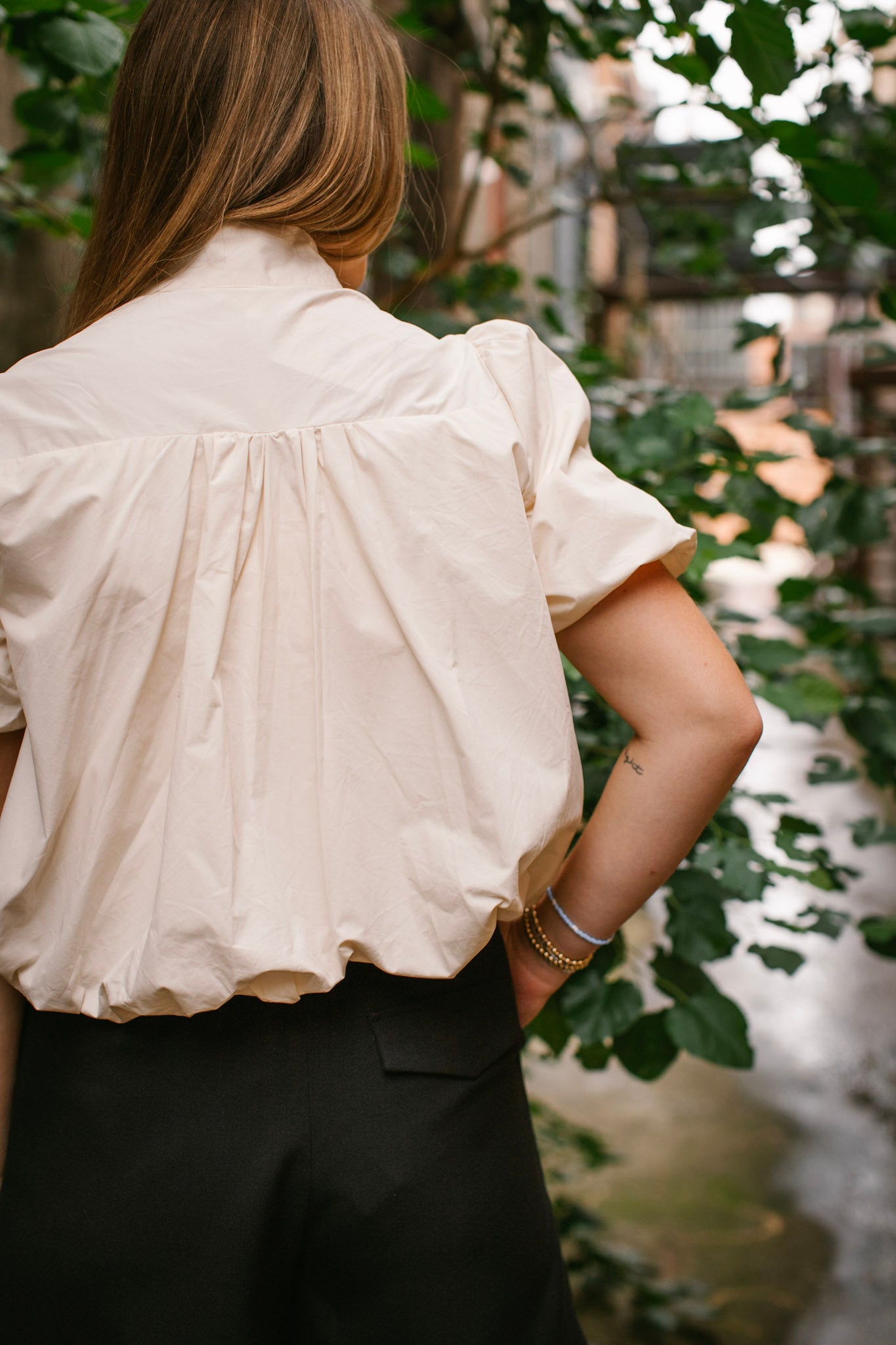 Ecru Bubble Button Up Trench Top