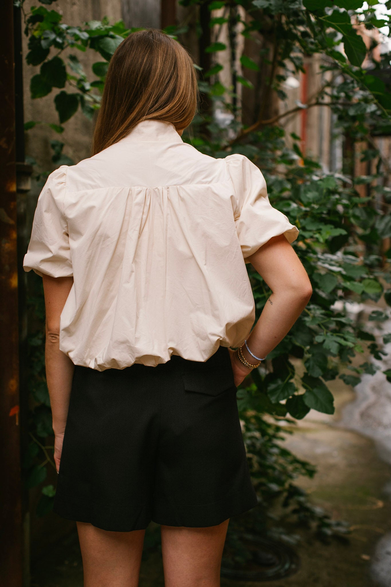 Ecru Bubble Button Up Trench Top