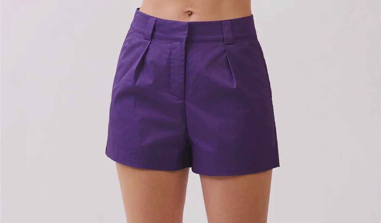 Purple Front Pleat Shorts