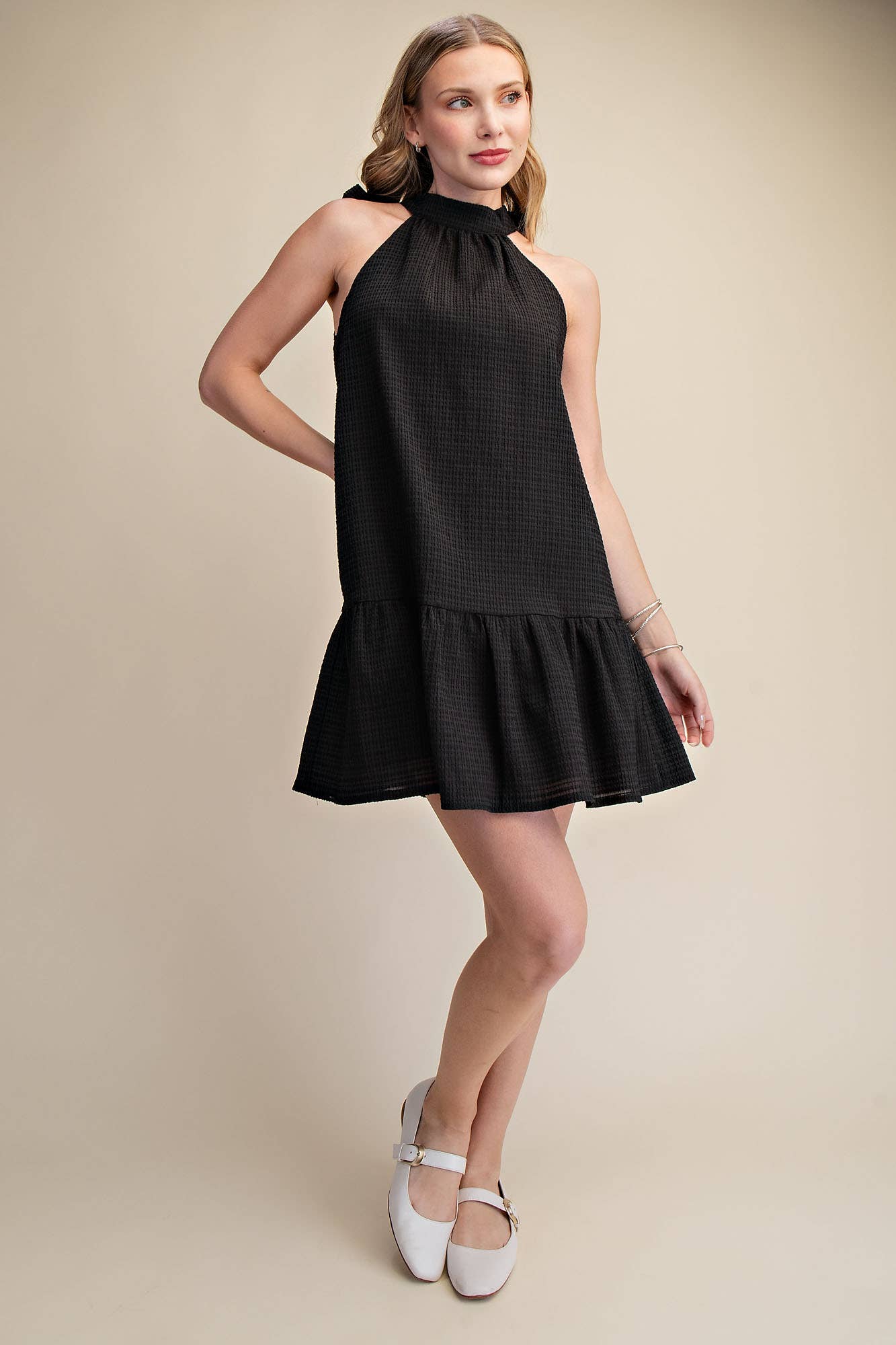 Black Bow Neck Halter Mini Dress