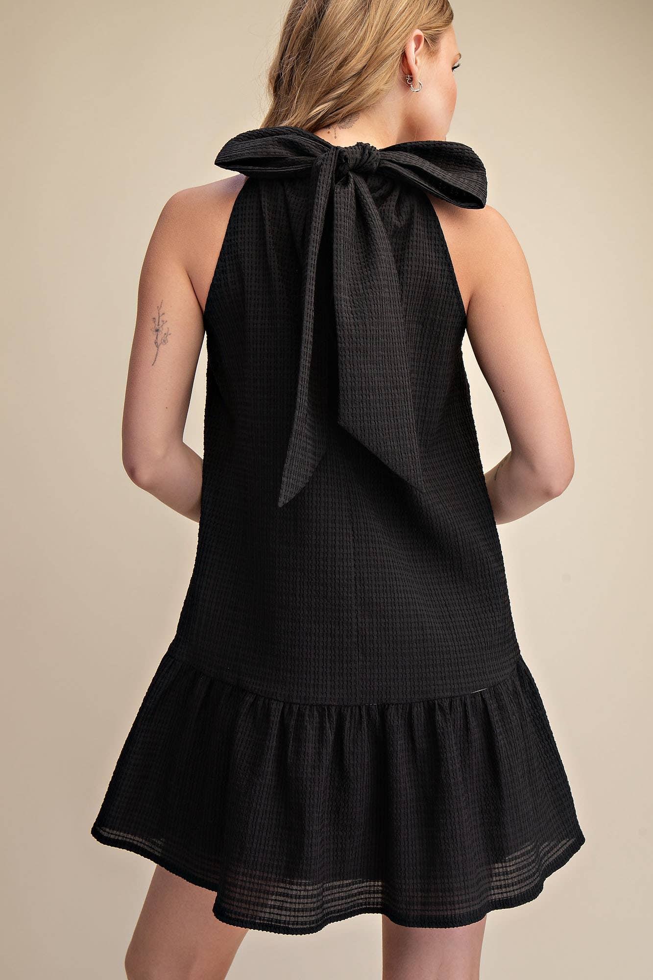 Black Bow Neck Halter Mini Dress